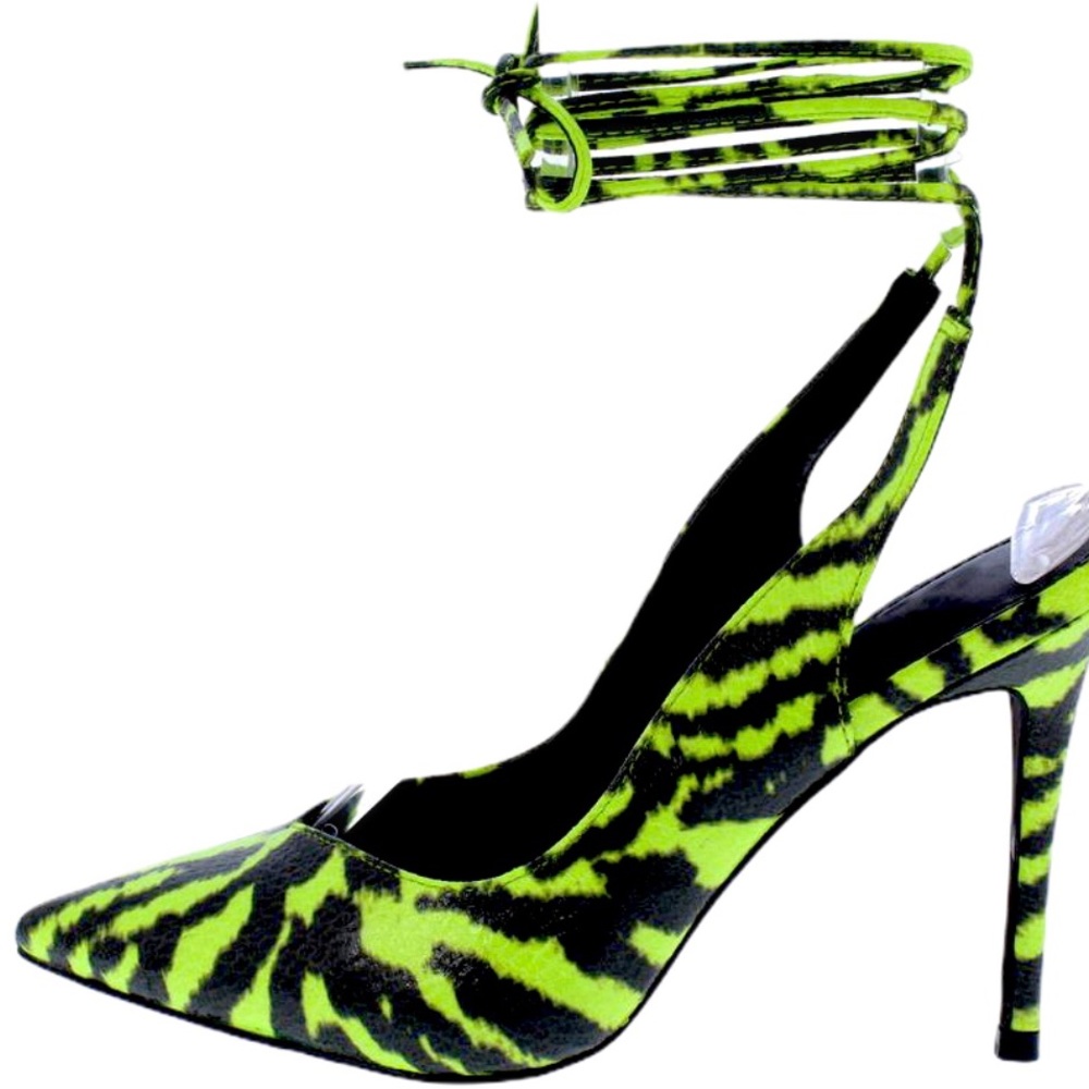 Animal Print Vegan Leather Neon Lime Green Pumps - Picture 4 of 7